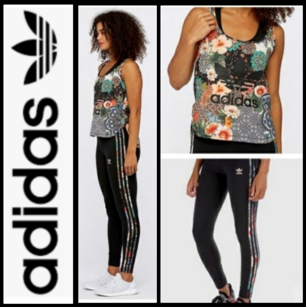 2 piece ADIDAS ORIGINALS JARDIM AGHARTA OUTFIT TANK & LEGGINGS x FARM RIO